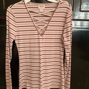 Pink shirt with stripes long sleeve